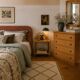 Dresser and its bedside table in cane rattan and vintage oak from the 1970s.