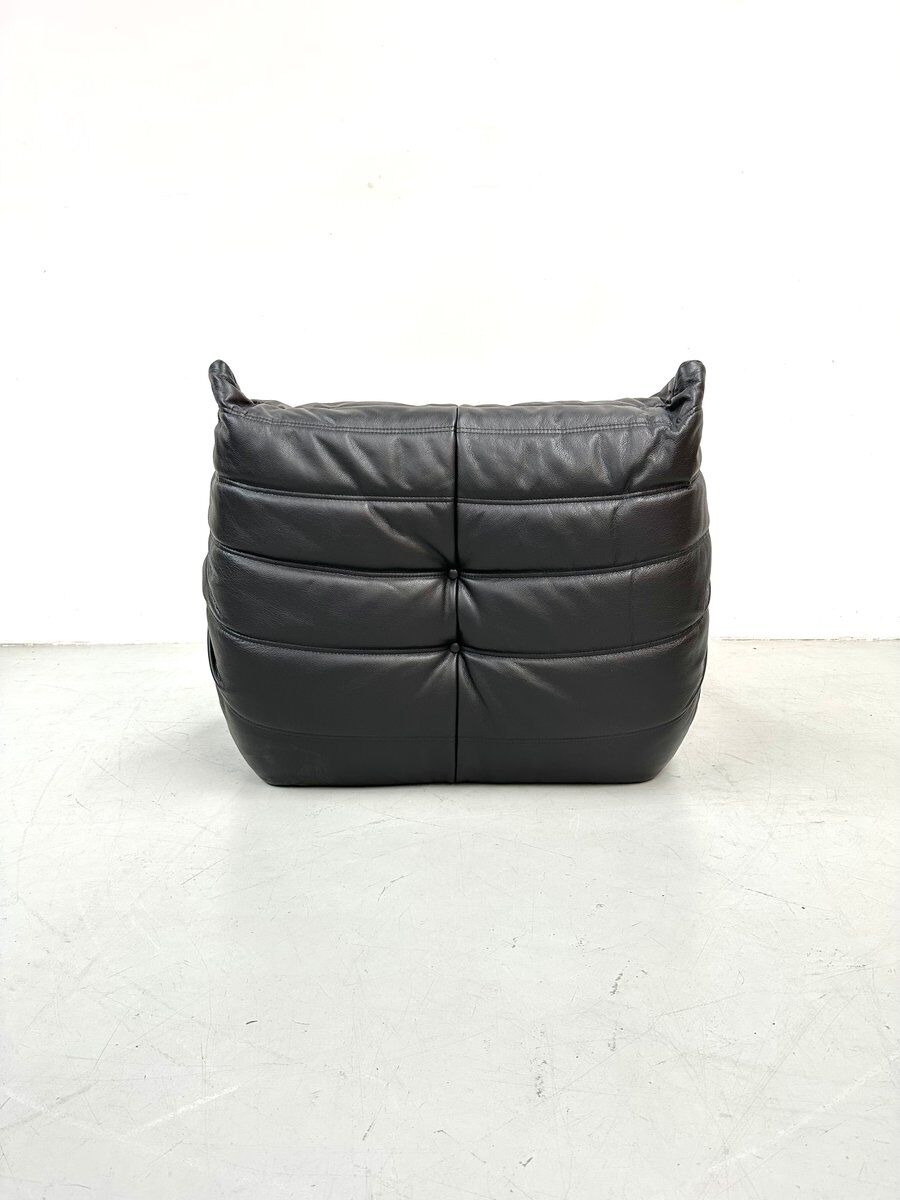 French black leather Togo lounge chair by Michel Ducaroy for Ligne Roset, 1970s