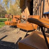 4 camel faux leather armchairs, 1950s