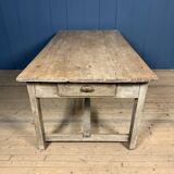 French farmhouse dining table with pine top and oak base