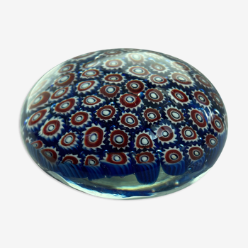 Vintage, sulfure, presse-papier en cristal de Murano, décor millefiori formes circulaires colorées