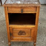 Art Deco period bedside table in carved wood and marble