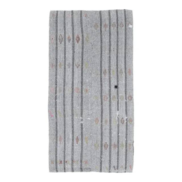 1970s Turkish Handmade Wool Kilim Striped Runner Rug 131x260