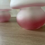 Pair of frosted pink glass mushroom lamps