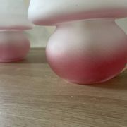 Pair of frosted pink glass mushroom lamps