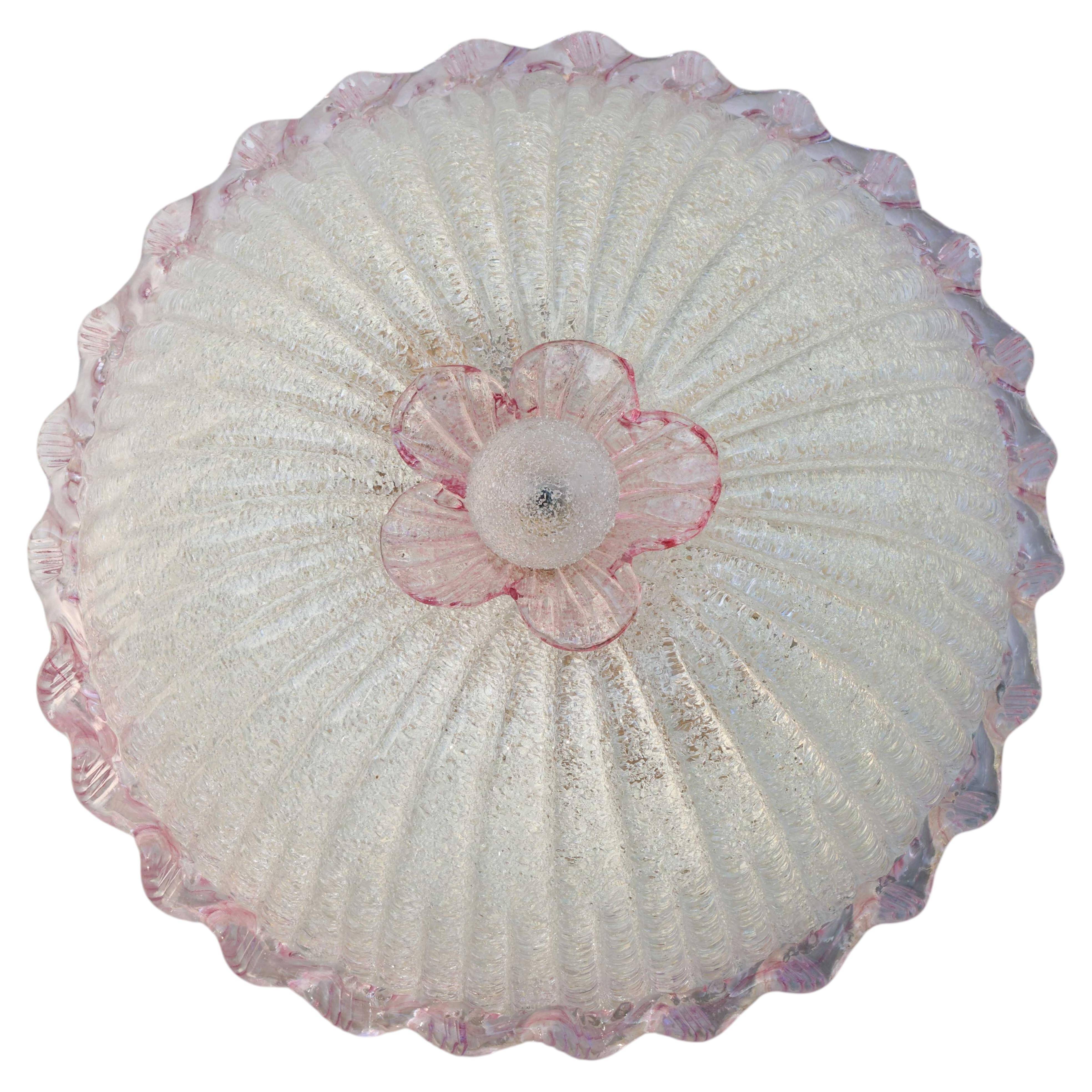 Plafonnier italien en verre de Murano rose
