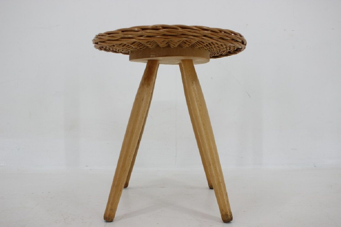 1970 Jan Kalous Beech an Rattan Side Table by ULUV,Czechoslovakia