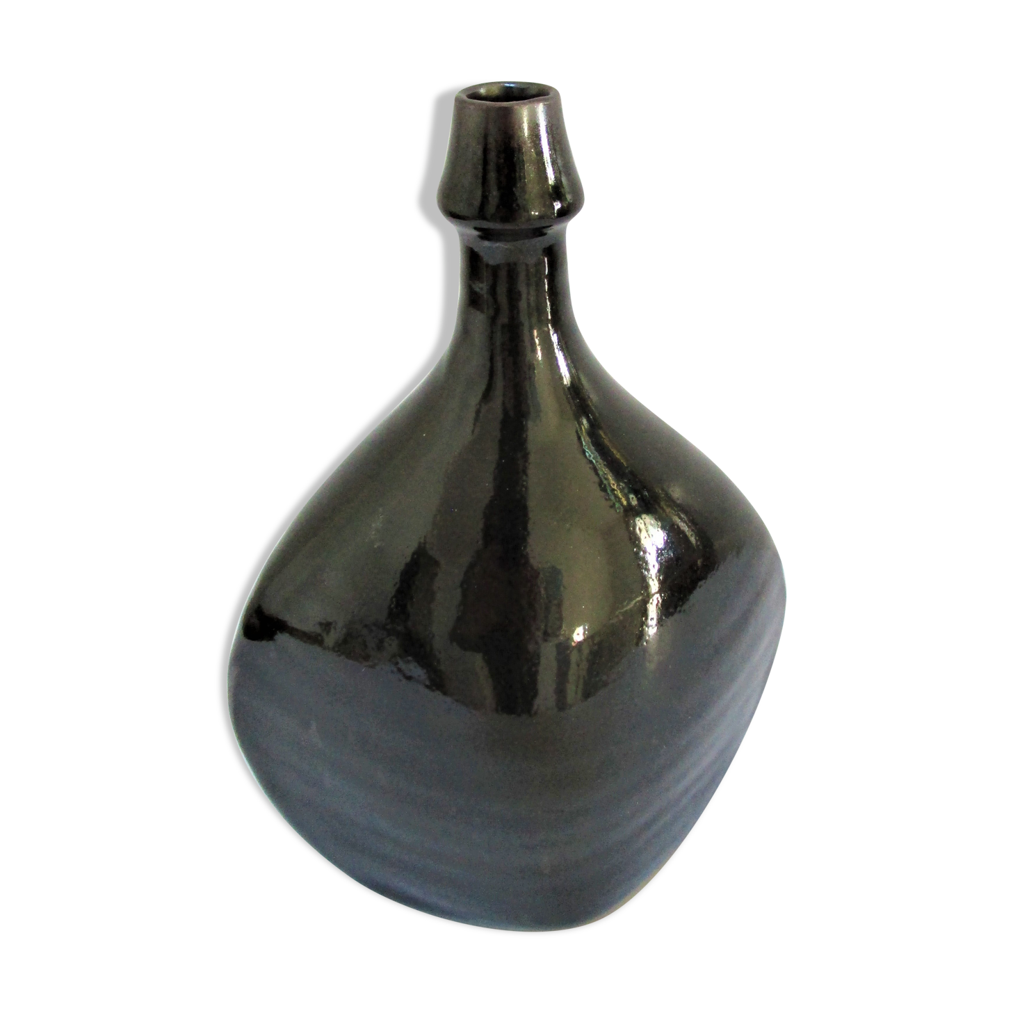 Vase bottle black enamelled stoneware by Roland Zobel