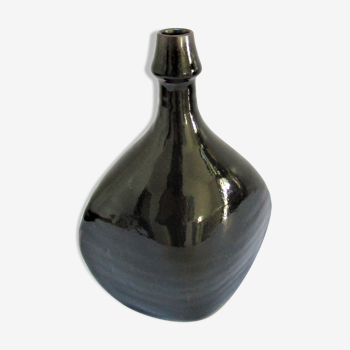 Vase bottle black enamelled stoneware by Roland Zobel