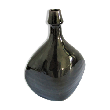 Vase bottle black enamelled stoneware by Roland Zobel