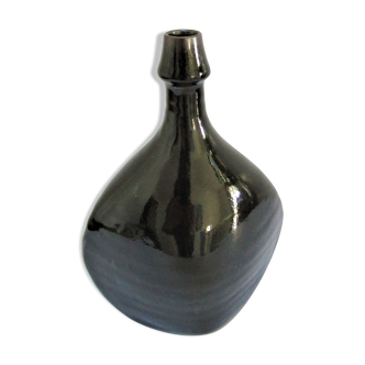 Vase bottle black enamelled stoneware by Roland Zobel