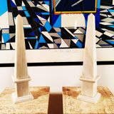 1970s Stunning Pair of Big Obelisks in Marble of Carrara.