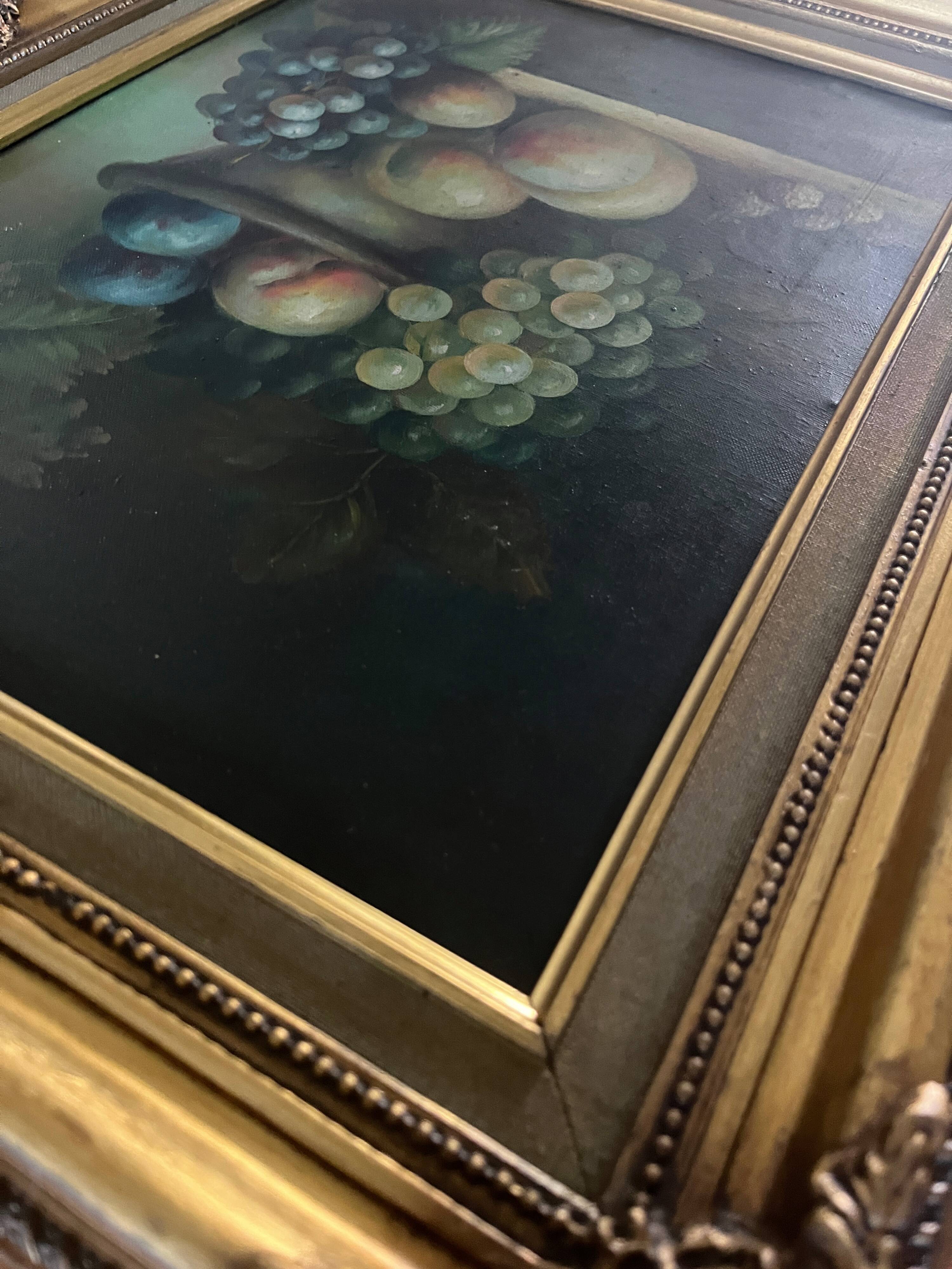 Tableau HST "Still Life with Fruits" Signed (?) 20th century + frame