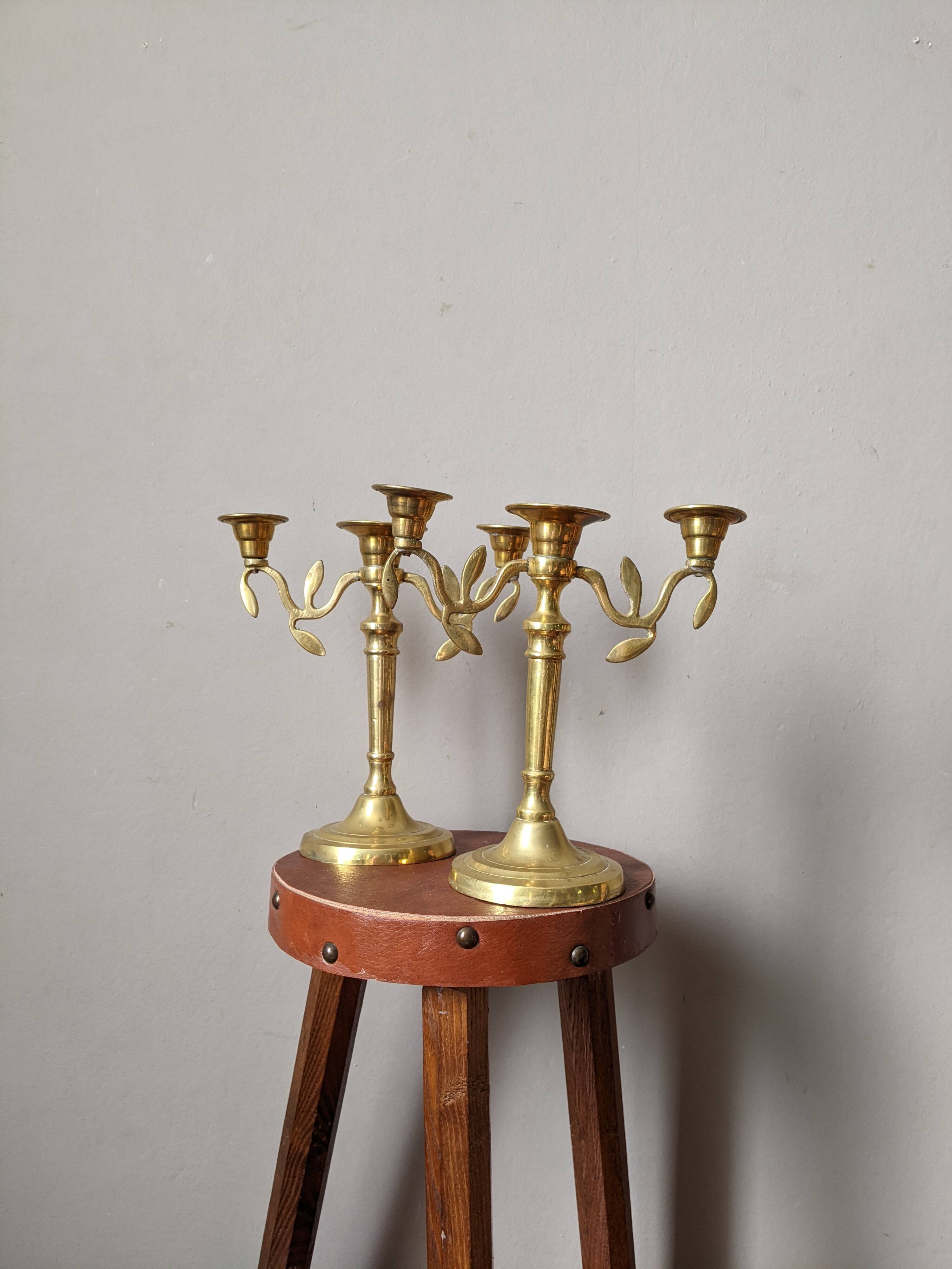 Pair of vintage bohemian country candlestick holders