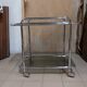 Dessert bar with chromed metal and smoked glass wheels, 70s