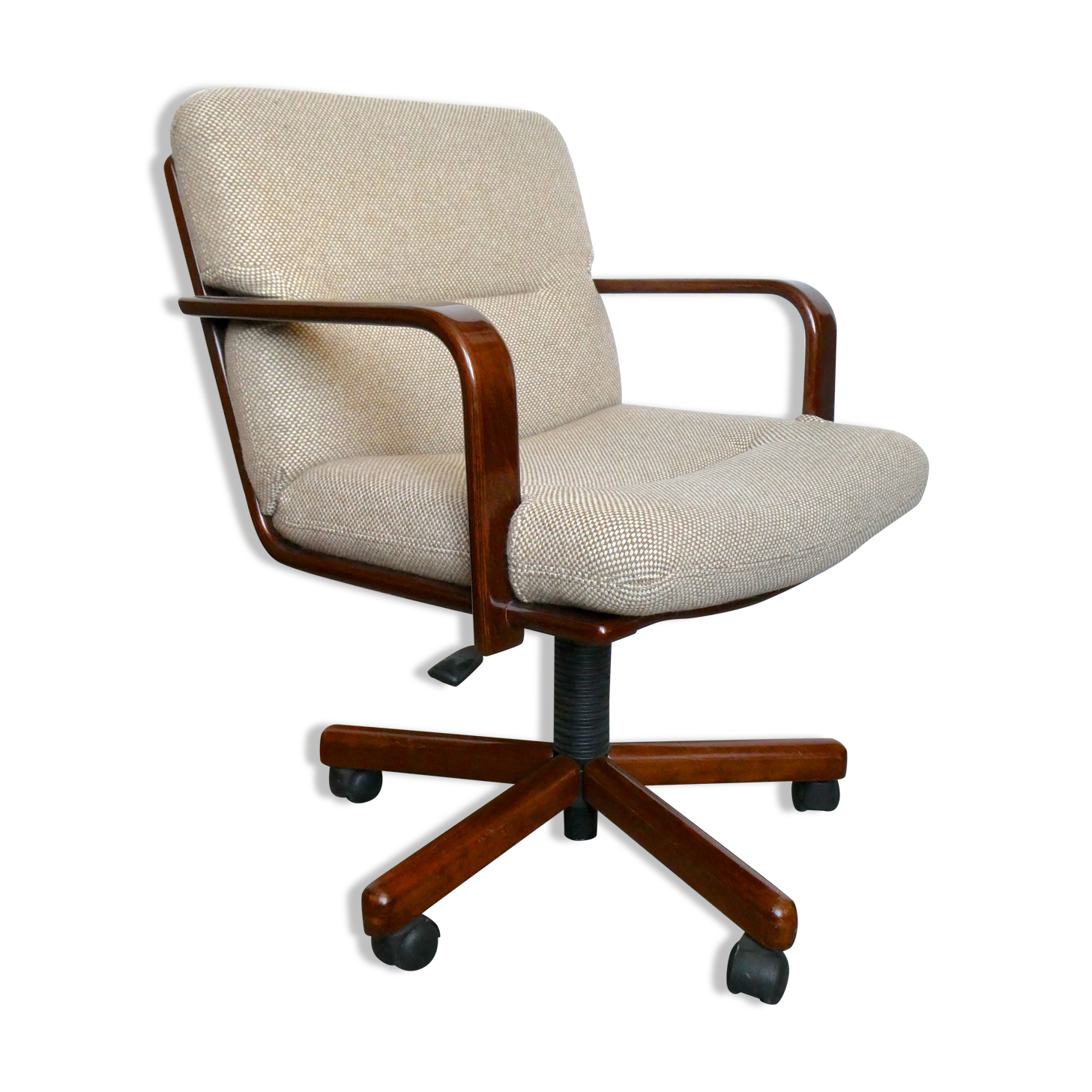 Desk chair in wood and fabric of the 1980s