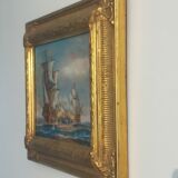 Oil on canvas signed Haney marine in gold frame