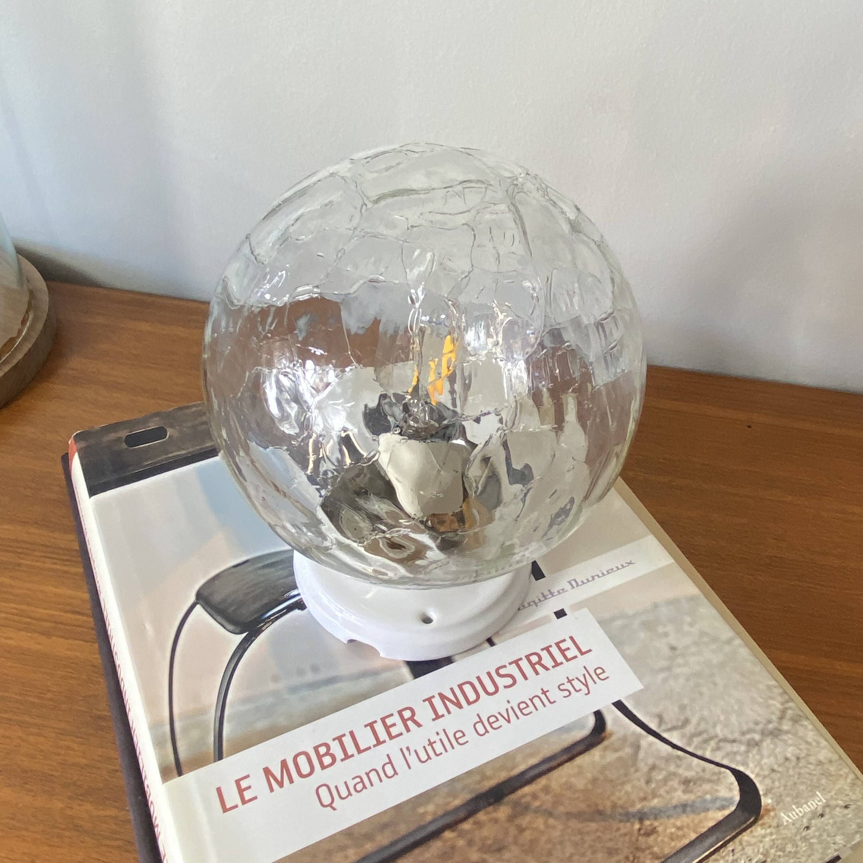 Ceiling light or wall light with cracked glass globe, 15 cm, porcelain rose.