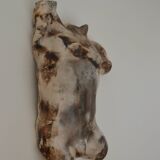 Male torso sculpture by patinated casting, signed to be identified.