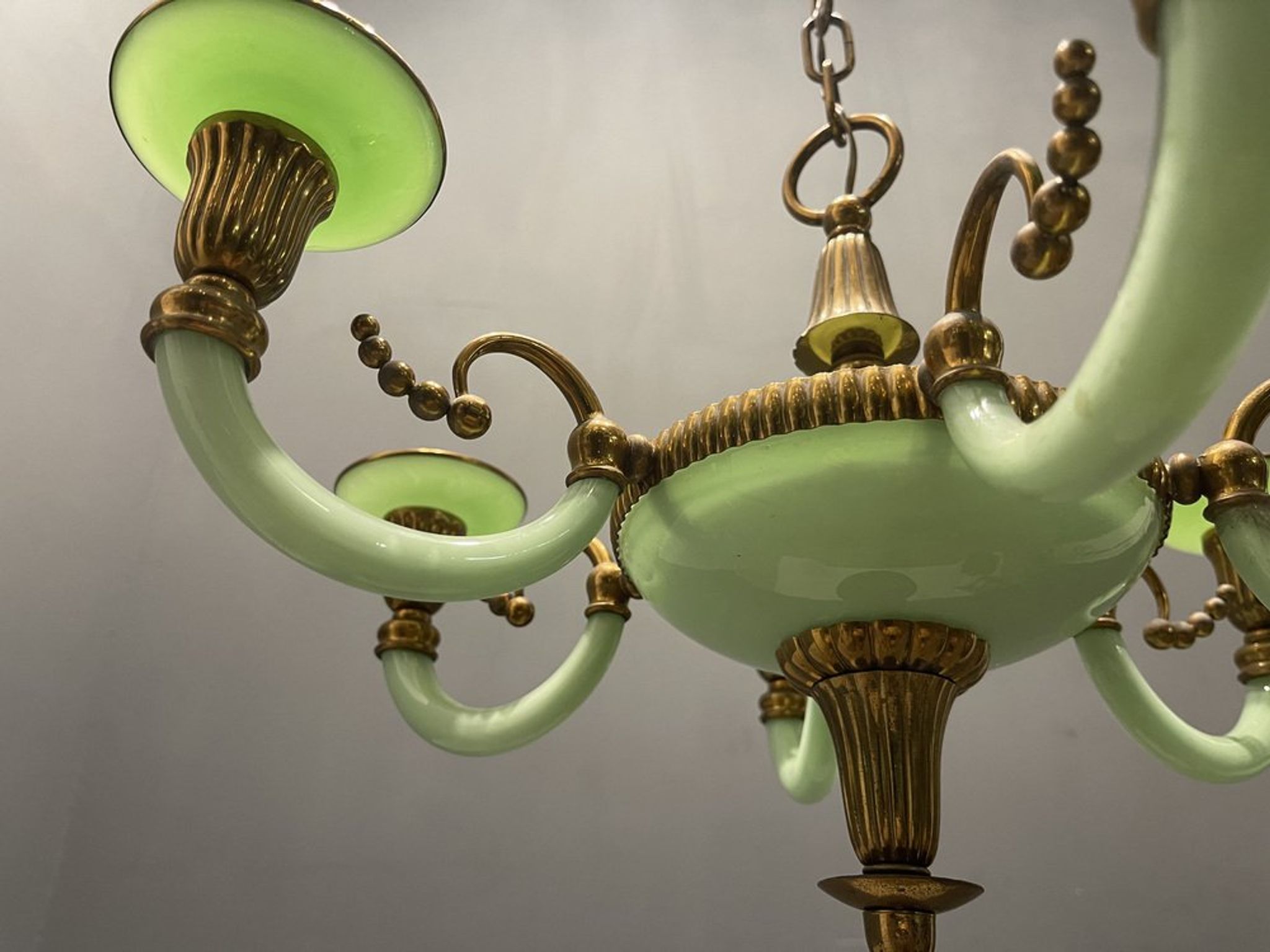 Art Deco Italian Green Opaline Glass Light Pendant