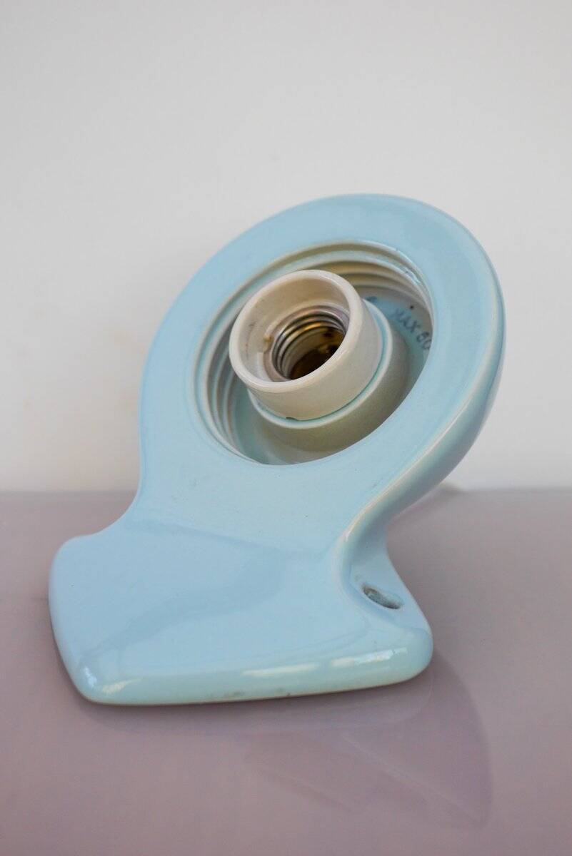 Large mid-century modern pale blue bathroom sconce from Ifö