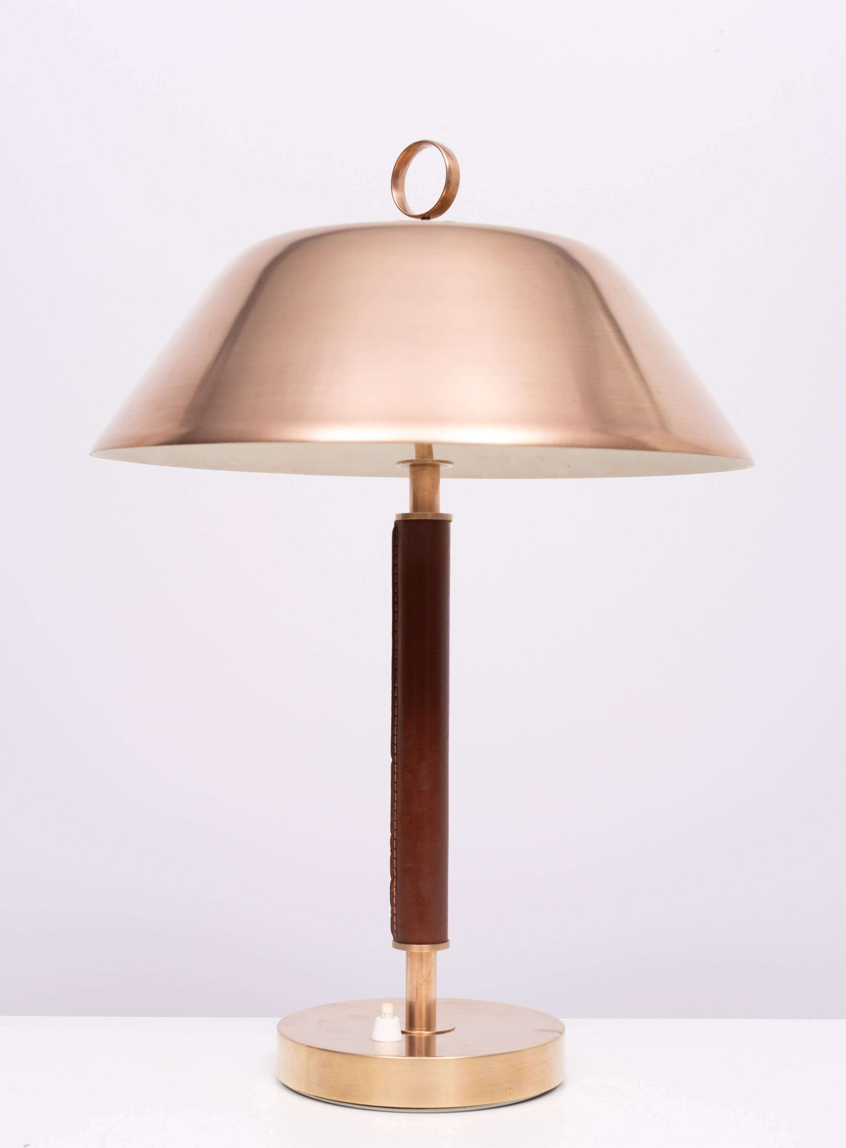 Falkenbergs Belysning Brass and Leather table lamp Sweden 1960s