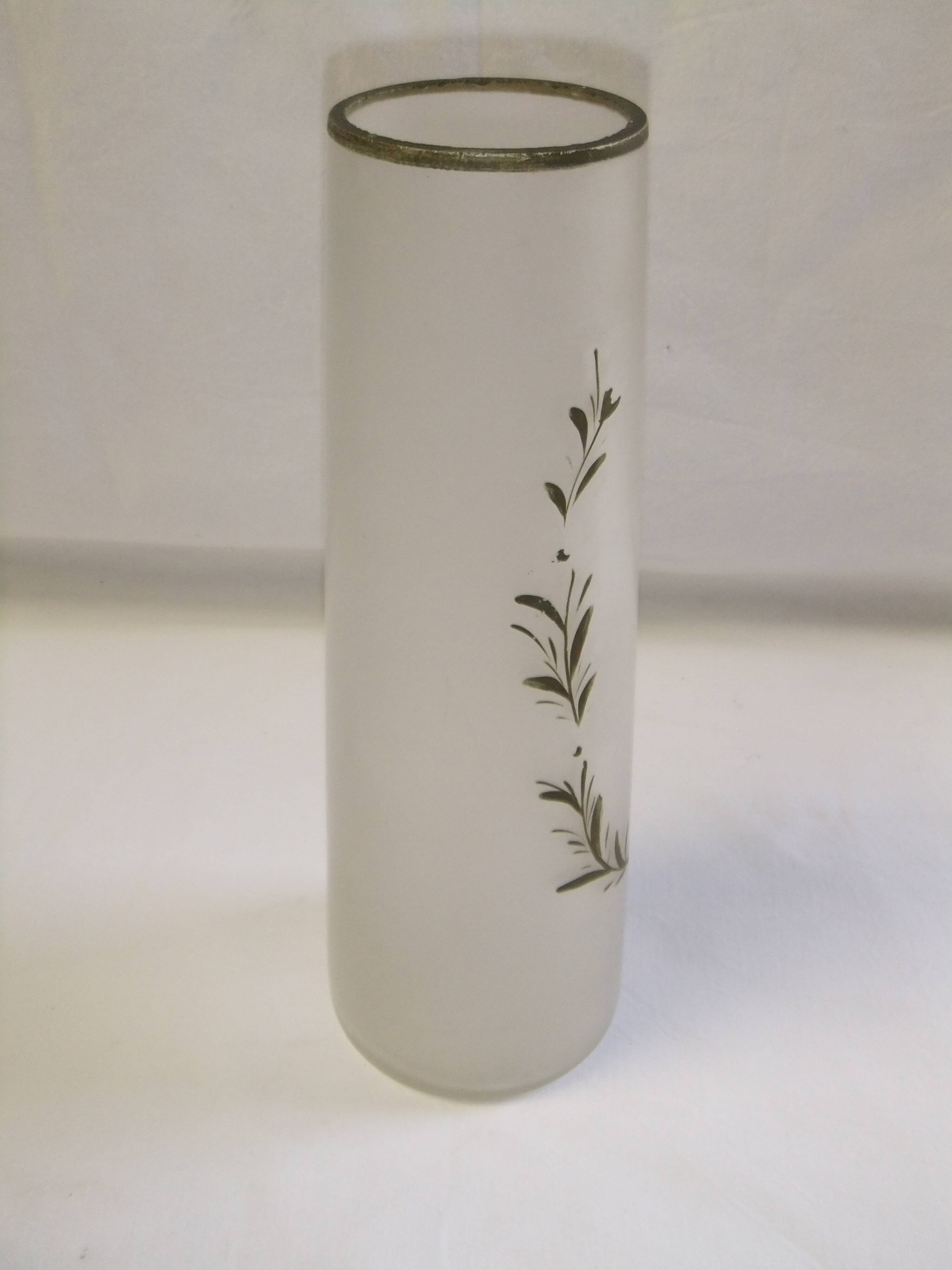 Old art nouveau vase frosted glass cylinder leaf decoration