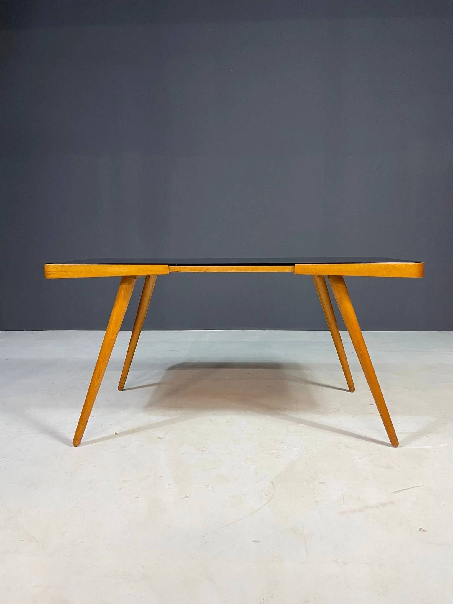 Coffee table, mid-century, opaxite glass top, Interiér Praha, 1960s