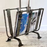 Brutalist vintage steel magazine rack