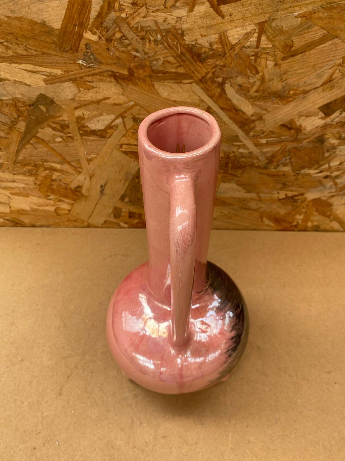 Antique Pink Ceramic Vase Glazed Black Decor Vintage