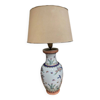 20th century Chinese lamp decorated with birds, red stamp