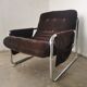 Velvet and tubular metal armchair 1980