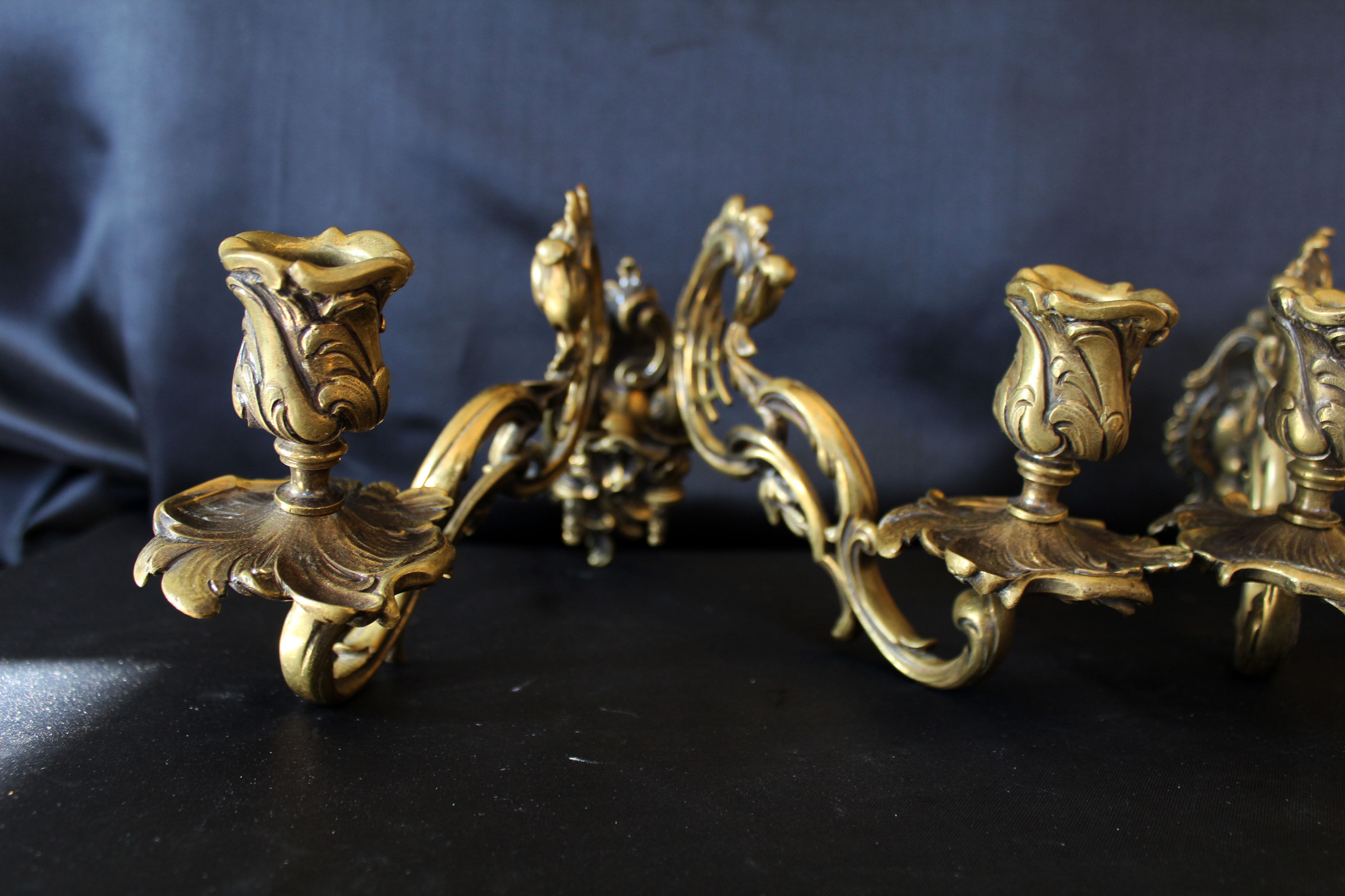 Pair of antique French Bronze Piano sconce, candleholders, signed L Pinet 102, rococo empire regency