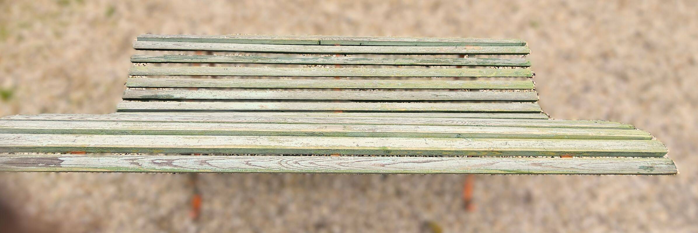 Antique Garden Bench with Wooden Slats and Iron Legs