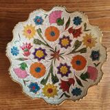 Vintage Enamelled Brass Fruit Bowl – Floral Centrepiece with Edge Fe
