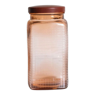 Vintage pink glass grocery jar