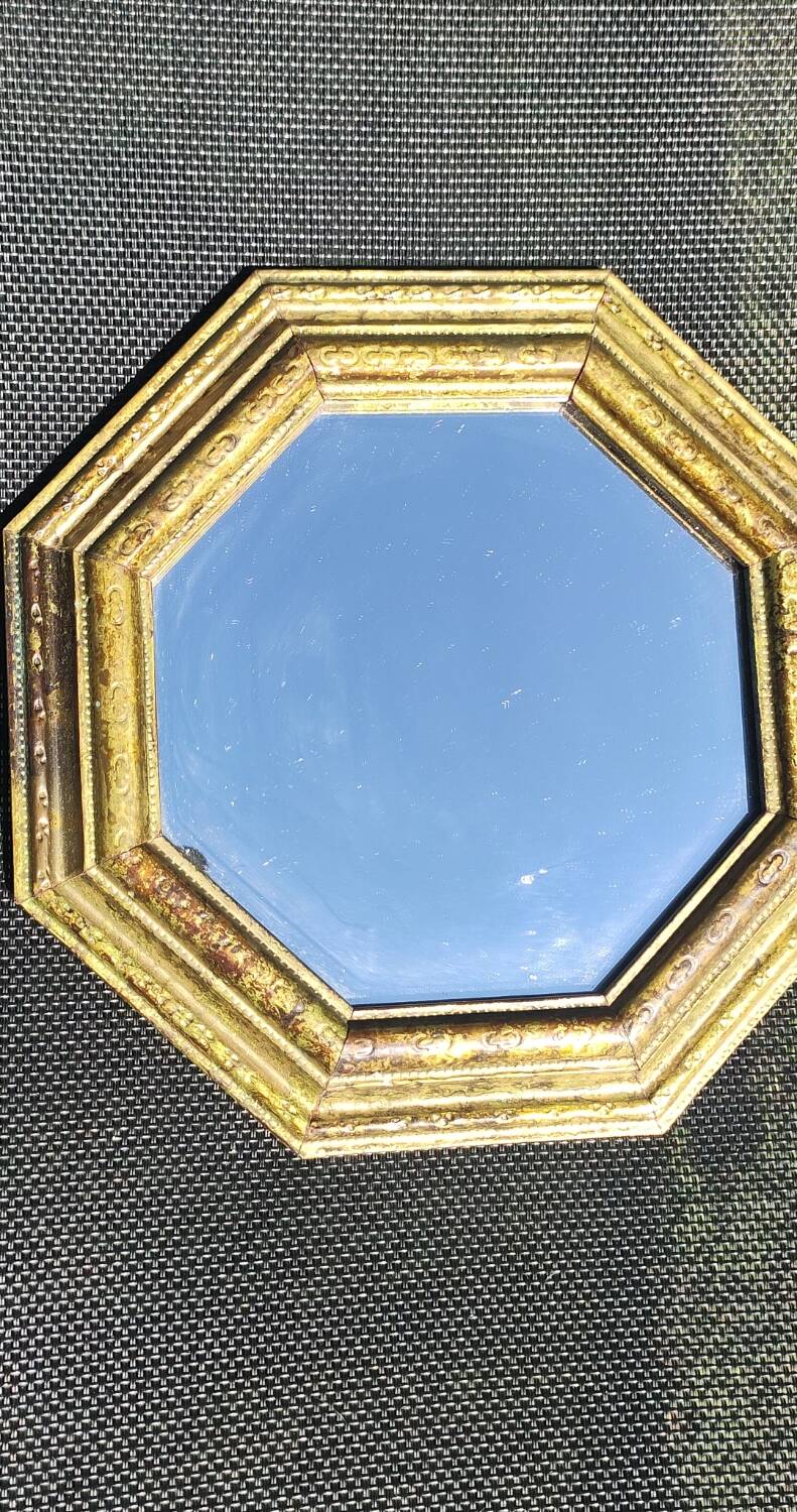 Octagonal Tuscan Wall Mirror. Art Deco. Iridescent wood/brass frame.