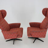 1970s pair of swivel wingback armchairs, Czechoslovakia