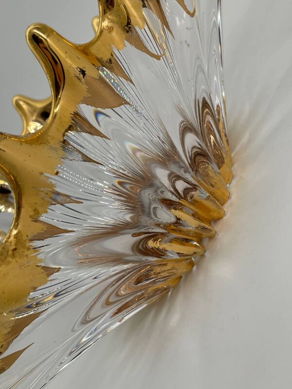 Ancien vase ou coupe à fruit en cristal doré Bayel