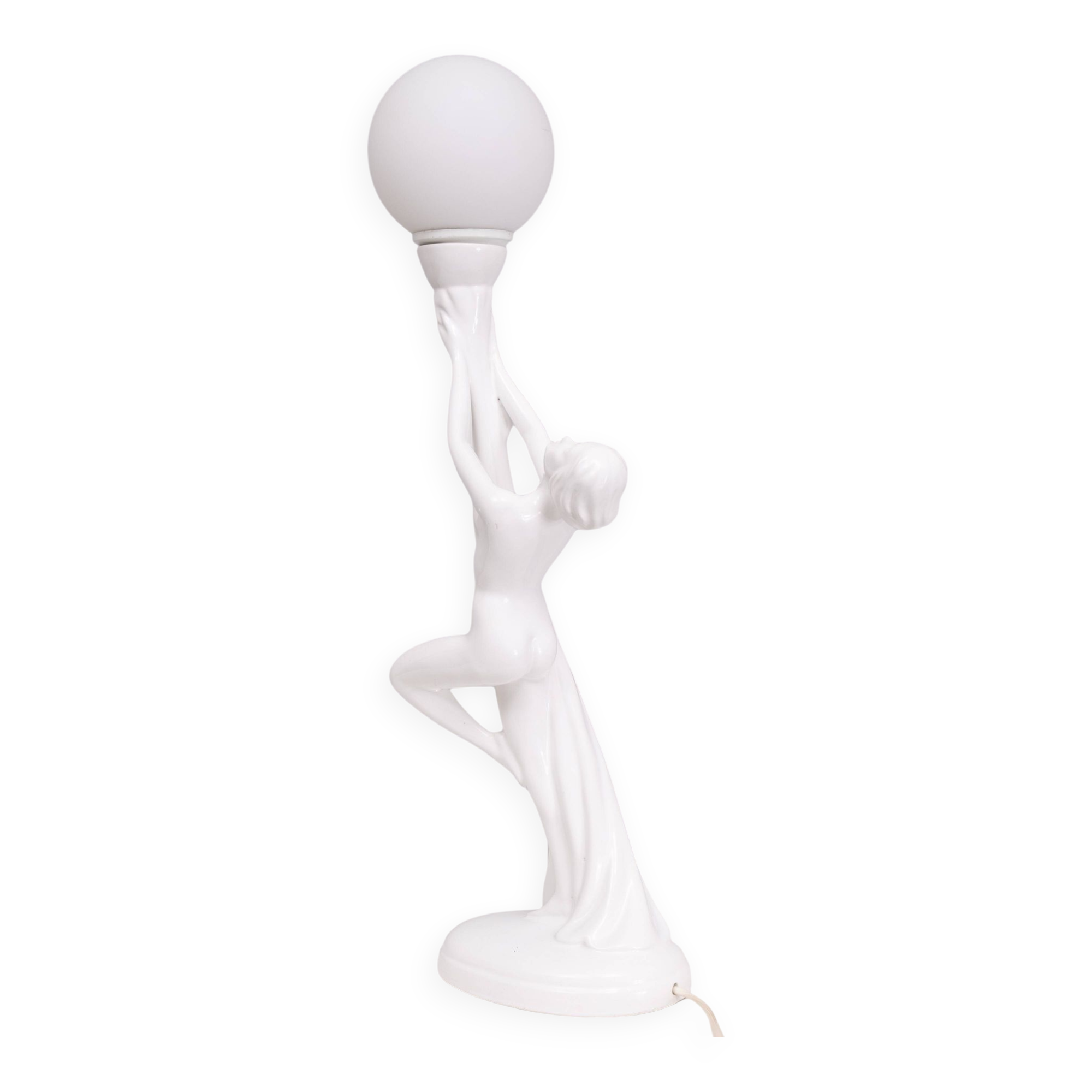 Lampe art déco femme nue en céramique blanche globe italie années 70