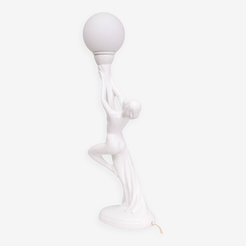 Lampe art déco femme nue en céramique blanche globe italie années 70