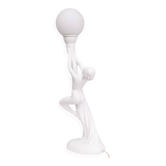 Art Deco White Ceramic naked Woman lamp Globe Italy 1970s