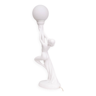 Art Deco White Ceramic naked Woman lamp Globe Italy 1970s