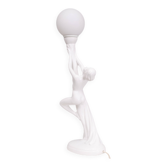 Lampe art déco femme nue en céramique blanche globe italie années 70