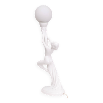 Art Deco White Ceramic naked Woman lamp Globe Italy 1970s