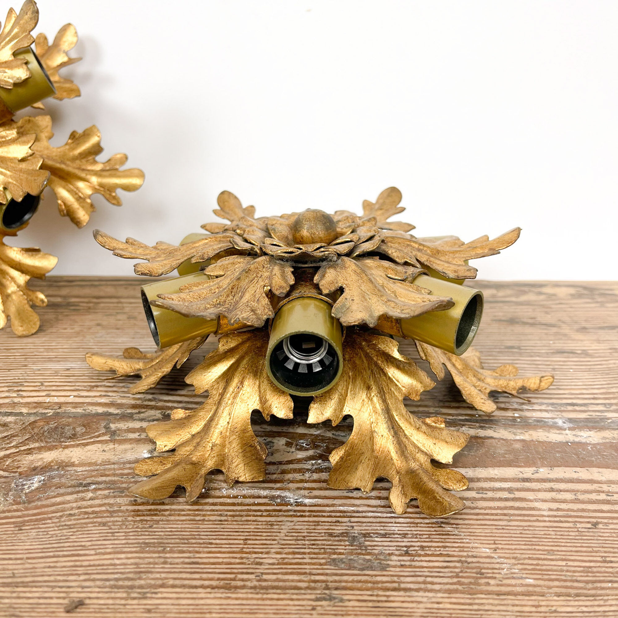 Set of two vintage golden banci firenze flower ceiling lamps small