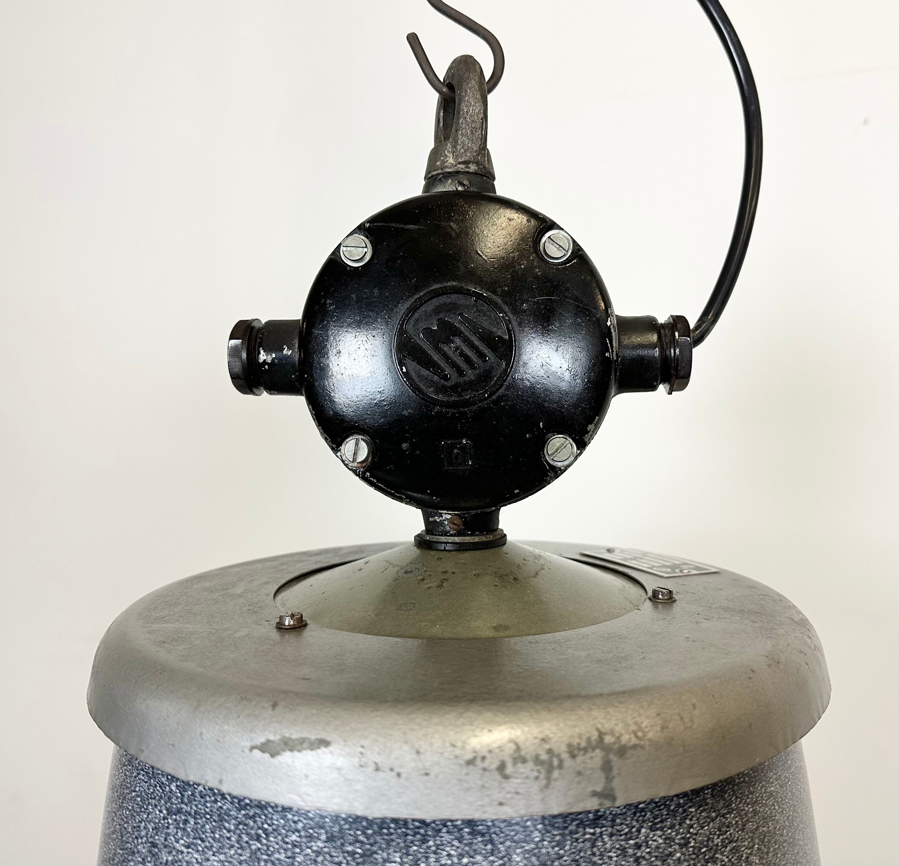 Grey enamel industrial factory lamp from Elektrosvit, 1960s
