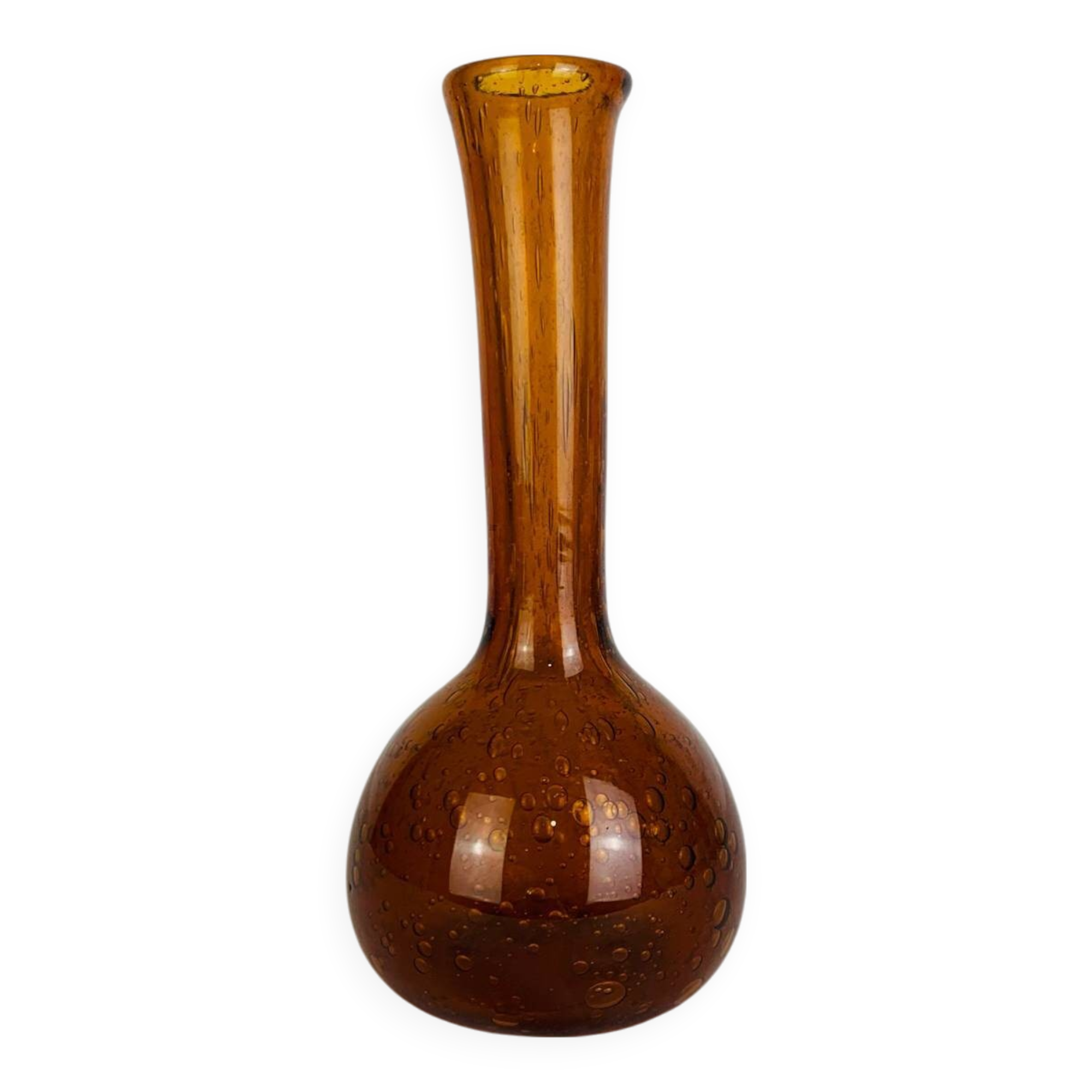 Vintage amber/orange bubbled glass soliflore vase