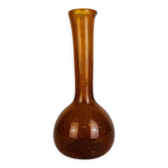 Vase soliflore verre bullé ambré/orange, vintage