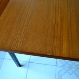 Dining table Pierre Guariche, teak and black steel from the 1960s with extension.